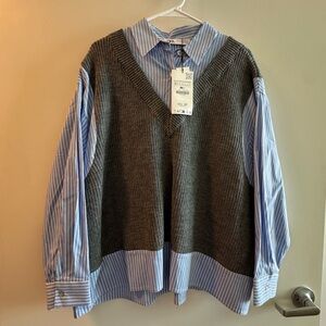 Plaid ZARA Button up and vest - SIZE SMALL